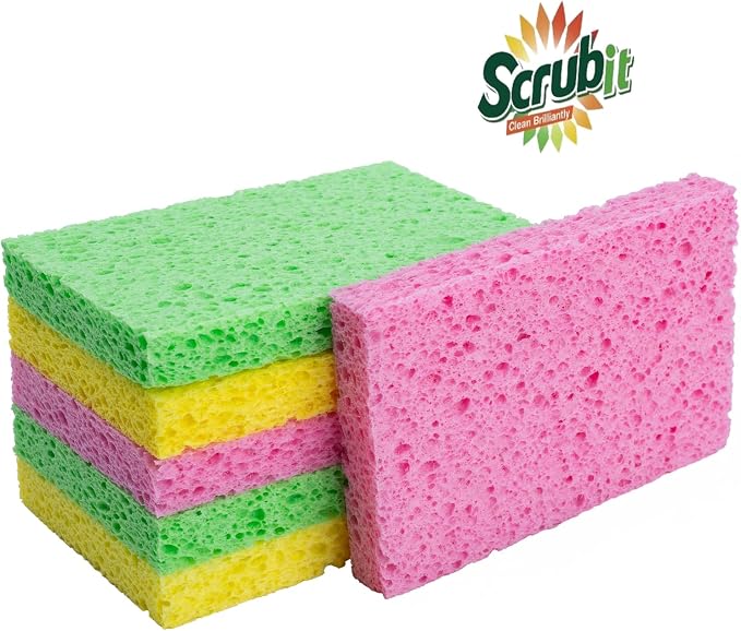 SCRUBIT Cellulose Scrub Sponge - Kitchen Cleaning Sponges for Dishes, Pans, Pots & More- 6 Pack Dishwashing Sponges - Colors and Packaging May Vary
