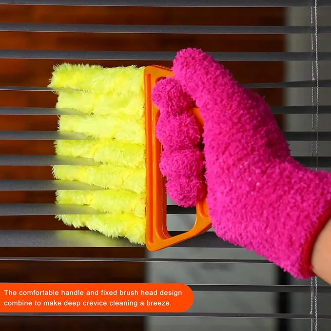 2 PCS Blind Cleaner Duster Tool, 7 Finger Handheld Duster Window Shutters Dusting Cleaner Brush, Washable Mini Blinds Dust Cleaning Tools for Car Air Conditioner Vent (Orange+Yellow)