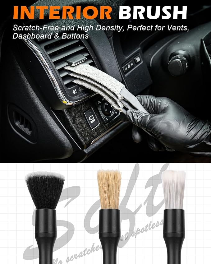 8PCS Car Interior Detailing Kit, Gifts for Men | 200g Cleaning Gel (185% More Than 70g), Ultra-Soft Detailing Brush Set with Dash Duster, Air Vent Brush & Microfiber Towel