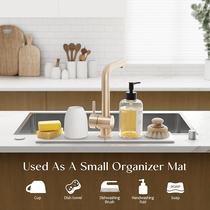 Large Faucet Mat for Kitchen Sink - Stone Drying Mat for Kitchen Counter, Diatomite Fast Drying Stone Sink Tray, Super Absorbent, Stylish Decor and Protector for Bathroom (Light Grey, 23.6" x 5.5")