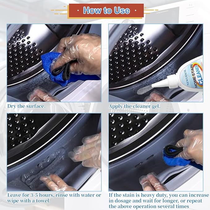 Black Stain Remover Gel, Washing Machine Cleaner, Grout Cleaner 2-Pack | Household Cleaner for Washer Gaskets Refrigerator Door Seal Sink Showers Bathroom Floor Tile, Thick Gel Clings