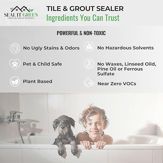 Seal It Green Xtreme-Heavy Duty Pro Strength Grout Sealer. Non Toxic-VOC Free & Odorless.Seal Smarter. Incredible 100+ SF Coverage. Indoor Or Outdoor Use. Use The Sealant The Pros Use. Lasts For Years