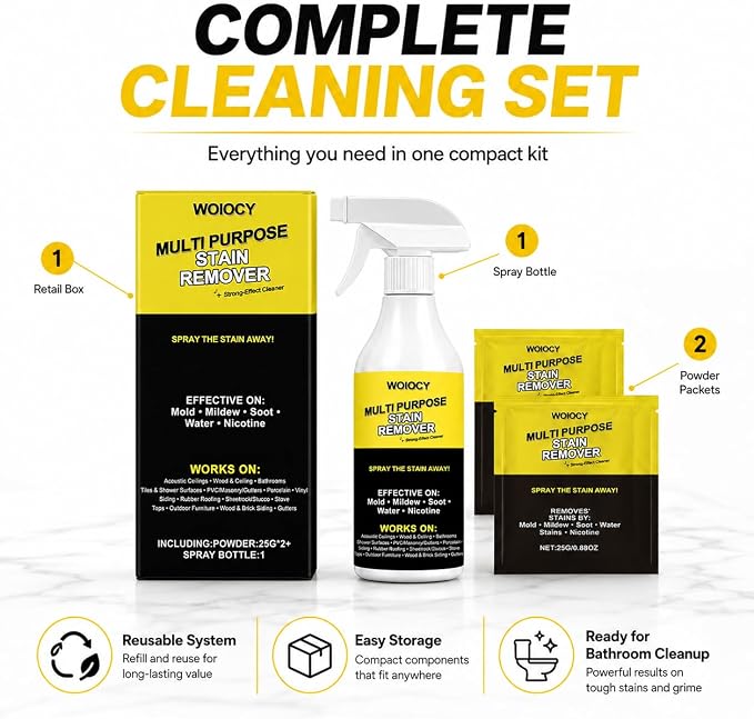 2-Pack Multi-Purpose Stain Remover, All Purpose Cleaner Spray for Water Marks, Yellowing, Soot & Residue, Indoor & Outdoor Hard Surfaces