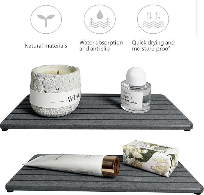 NiuYichee 2 PCS Water Absorbent diatomite Coasters, 12" x 5.5" Water Absorbing Stone Tray for Sink, Stone Drying mat for Kitchen Counter, Stone soap Tray Used for Hand Soaps & toiletries & Plants