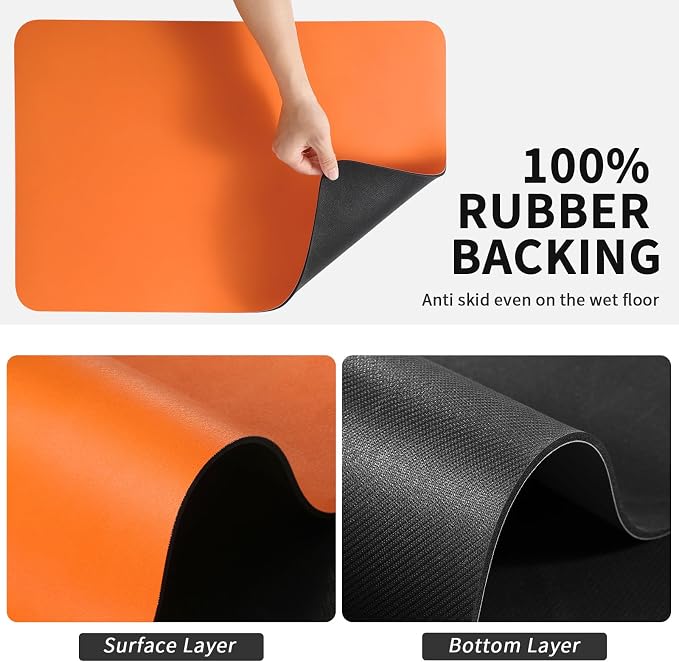 HotLive Dish Drying Mat for Kitchen Counter, Heat Resistant Drainer Mats with Non-slip Rubber Backed, Hide Stain Kitchen Super Absorbent Draining Mat, Easy to Clean Dish Rack Pad, Orange 18"x32"