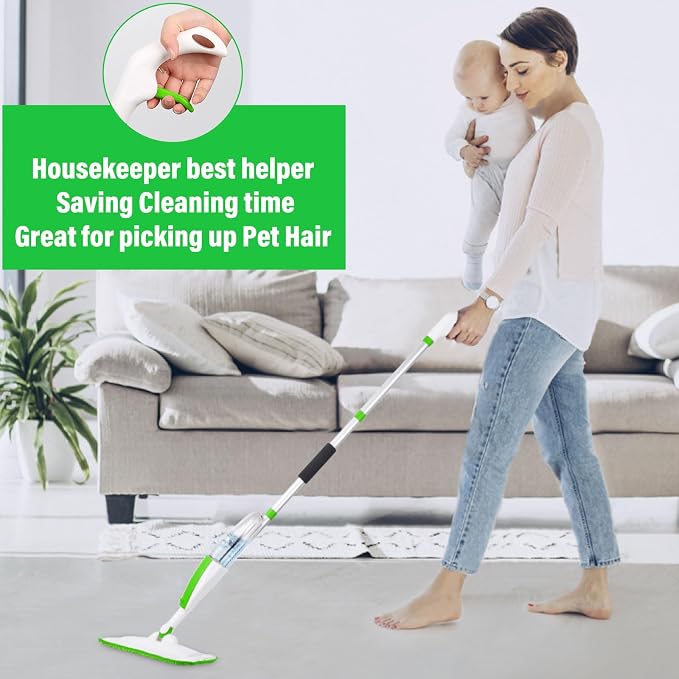 Wet Spray Mop for Floor Cleaning with 14 oz Bottle & 3 Microfiber Pads | Refillable bottle, washable pads, dry/wet use for home or commercial cleaning on hardwood, laminate, wood & ceramic floors