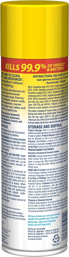 Sprayway All Purpose Cleaner Foaming Spray | Lemon Scent | 19oz | 6 Pack | Disinfectant & Multi-Surface Cleaner | Cuts Grease & Grime | Kills 99.9% of Germs | 19oz