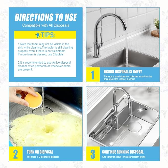 Garbage Disposal Cleaner Tablets, Deep Clean & Deodorizer Pods for Kitchen Sink Disposal, Help Remove Odor, Grease & Food Residue, Easy Monthly Maintenance