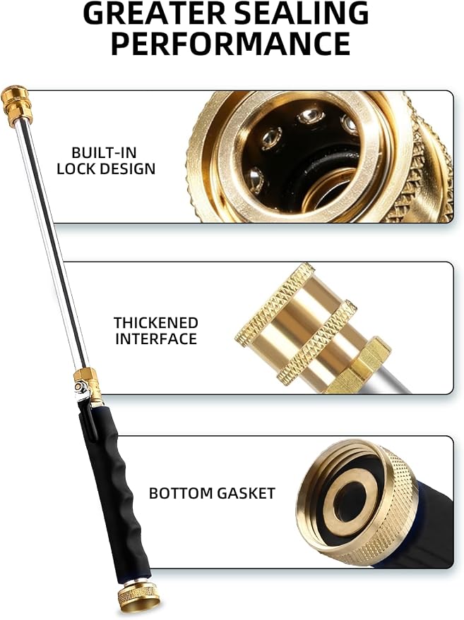 Jet Nozzle Wand–3 Tips,Quick Connectors,Black | Rust-proof aluminum,Non-slip grip,3 spray patterns,Fits standard hoses,Quick connect for Car/Patio/Garden/Gutter cleaning