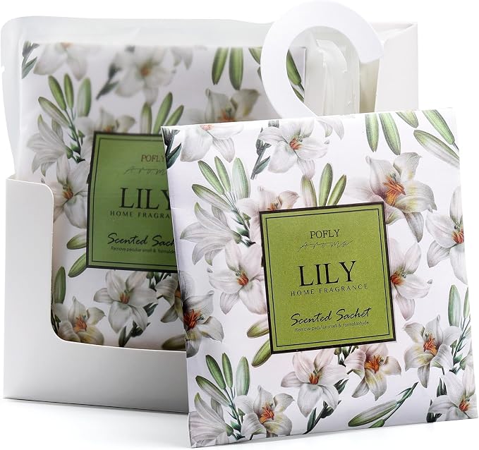 12 Pack Lily Scented Sachets, Air Freshener for Home & Small Spaces | Hanging Sachet Bags with Retractable Hook; Closet Deodorizer & Odor Eliminator for Drawers, Shoe Cabinets, Cars & Luggage