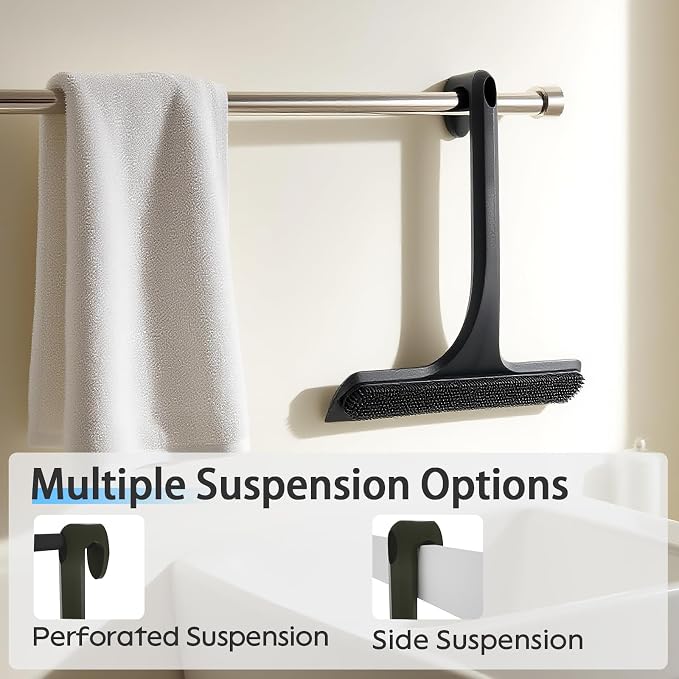 10.7“ Wide All-Purpose Shower Squeegee for Glass Doors, Squeegee for Shower Glass with Hook, Window Squeegee for Home, Small Squeegee for Shower, Bathroom, Car Glass, Mirror (Black)