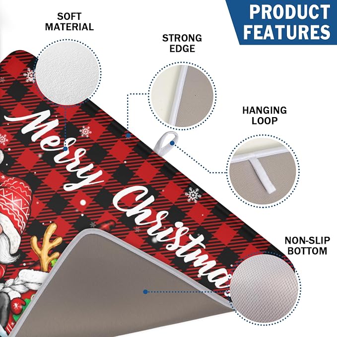 Merry Christmas Dish Drying Mat 18x24 Inch Xmas Santa Claus Winter | Polyester，Absorbent Microfiber，for Kitchen Coffee Dining Bar Decor