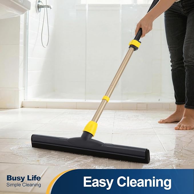 Yocada Floor Squeegee Scrubber Adjustable Telescopic Pole Heavy Duty 54.3" | Household Broom EVA Foam Blade for Garage Courtyard Shower Bathroom Floor Marble Glass Tile Water Foam Cleaning