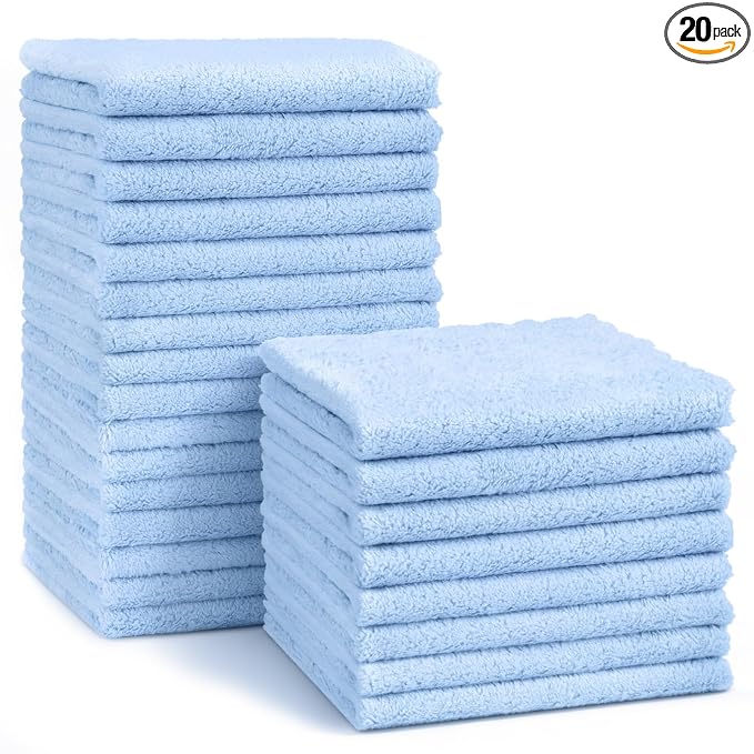 HOMEXCEL Baby Washcloths 20 Pack-Microfiber Coral Fleece Baby Bath Face Towel 11 x 11 Inch Extra Absorbent Soft Burp Cloth and Wash Cloths for Newborn-Infants and Toddlers,Blue