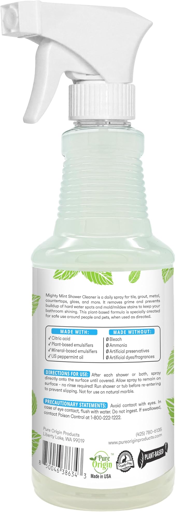 Mighty Mint Daily Shower Cleaner Spray – No Rinse, No Scrub Solution for Glass, Tile & Grout – Plant Based Formula with Peppermint Scent - 16 oz.