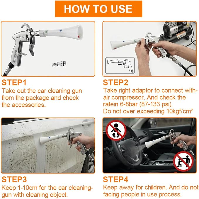 Tornado Car Cleaning Gun with Adjustable Air Flow Nozzle, Air Blower Gun for Car Detailing, High Pressure Dry Cleaning Gun Quickly Blasts Dust & Dirt Works with Air Compressor