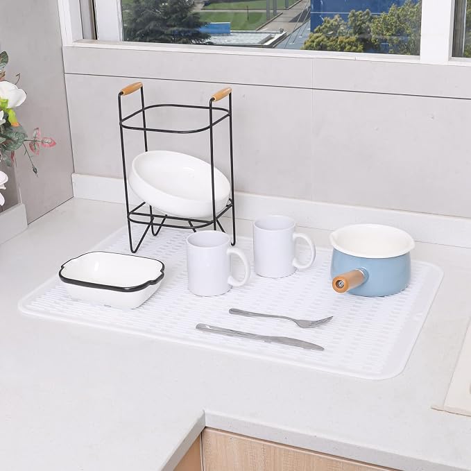 MicoYang Silicone Dish Drying Mat for Multiple Usage,Easy clean,Eco-friendly,Heat-resistant Silicone Mat for Kitchen Counter or Sink,Refrigerator or Drawer Liner White 3XL 28 inches x 18 inches