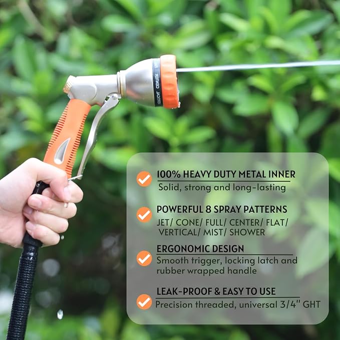HOSUN 100% Metal Garden Hose Nozzle Sprayer with Ergonomic Handle, Orange