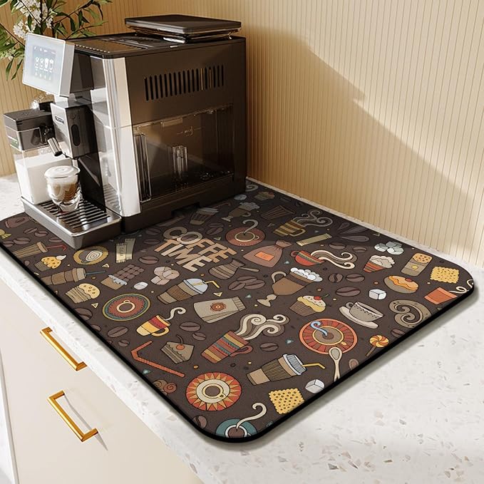 Fun Coffee Mat 23inx15in,Coffee Bar for Countertops,Absorbent Hide Stain Anti-Slip Accessories Fit Under Machine Mat,dish Drying Mats Kitchen, (DS)