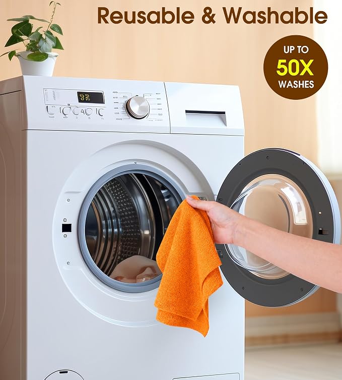 KitchLife Microfiber Cleaning Cloth Roll, 100 Pack - Tear-Away Microfiber Paper Towels, Lint-Free, Reusable, Washable for Kitchen, Car, Dishes, and Sensitive Surfaces (Coral)