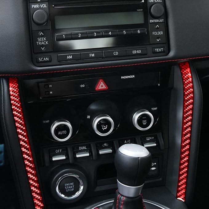 Radio Panel Central Console Side Strips Red Real Carbon Fiber Trim Stickers Compatible with Subaru BRZ/Scion FR-S/Toyota 86 2016 2017 2018 2019 2020 Car Accessories Decals