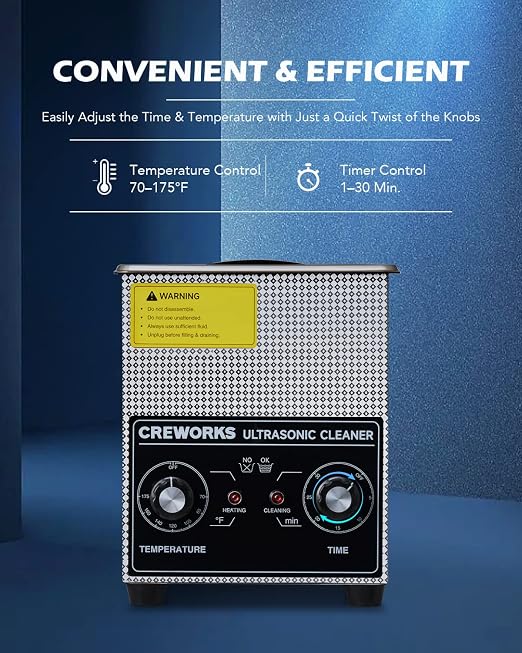 CREWORKS 2L Ultrasonic Cleaner with Heater & Timer, 60W 304 Stainless Steel Sonic Cleaner, 0.5 gal Compact Ultrasonic Parts Cleaner, Professional Lab Ultrasonic Cleaner for Jewelry Watch Coin Glasses