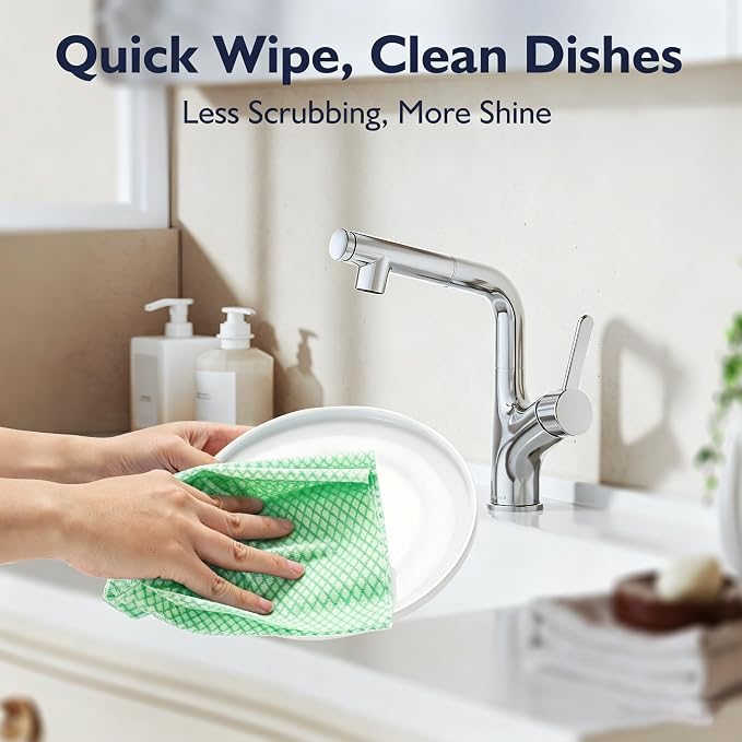 60 Pack Disposable Dish Cloths for Kitchen, Durable Cleaning Wipes | Short-term reusable cleaning cloths for bathroom & daily Cleaning (Green)