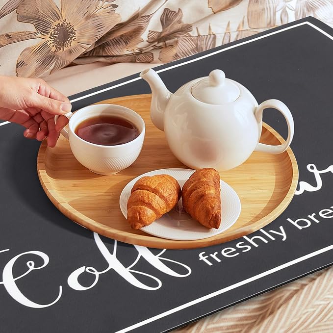 Findosom Dish Drying Mat, 16"x 24" Super Absorbent & Hide Stain Coffee Mat, Cuttable Drying Mat for Kitchen Counter, Coffee Bar Accessories, Under Dish Rack, Coffee Maker, Espresso Machine, Black