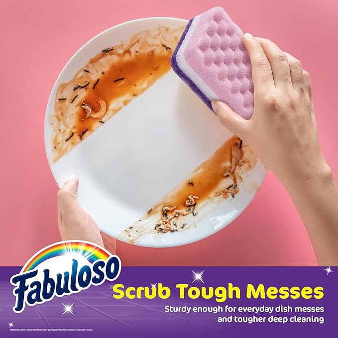 Fabuloso Scratch-Free Kitchen Dish Sponges Purple Cellulose Scrubber Sponge with Scouring Pad Dishes Pots Pans Counters and Sinks Tough on Messes 4.25 x 2.75 x 1.25 in 4 Count 2 Pack Extended Supply