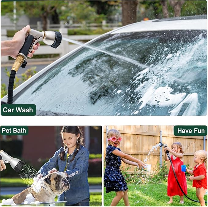 FANHAO Garden Hose Nozzle Heavy Duty, Metal Water Hose Sprayer, Leakproof | 7 Adjustable Spray Patterns, Rustproof Zinc Alloy, Hands-Free Lock, Ergonomic Grip Water Nozzle for Lawn, Plant, Car & Pet