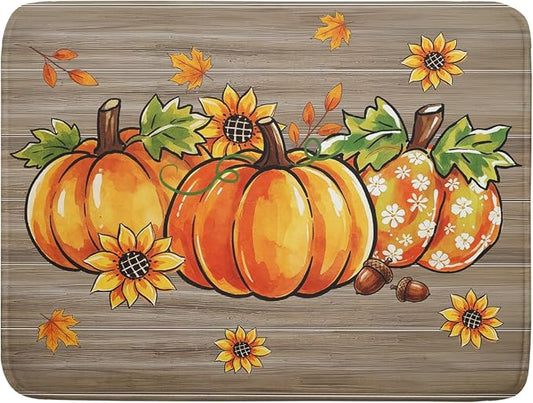 Fall Dish Drying Mat for Kitchen Counter Golden Pumpkin Microfiber Absorbent Dish Draining Reusable Washable Foldable Extra Large 18"x24"