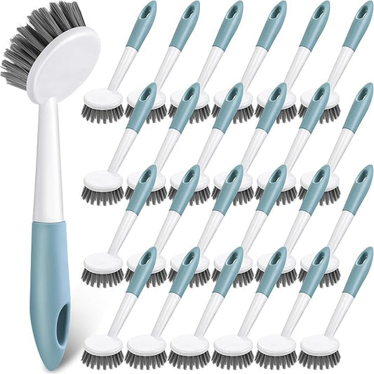 Patelai 48 Pack Kitchen Scrub Dish Brush with Long Handle Dish Scrubber with Stiff Bristles Scrub Brushes for Kitchen Dishes Washing Tools, Pots, Pans and Sink Cleaning (Celadon)