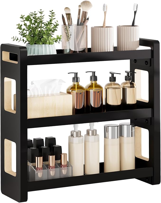 Bathroom Counter Organizer,Bathroom Counter Shelf,Bathroom Organizers,Under Sink Organizer,Cologne Organizer For Men,Colognes Stand,Cologne Cabinet,Vanity Shelf(Black 3 Tier)