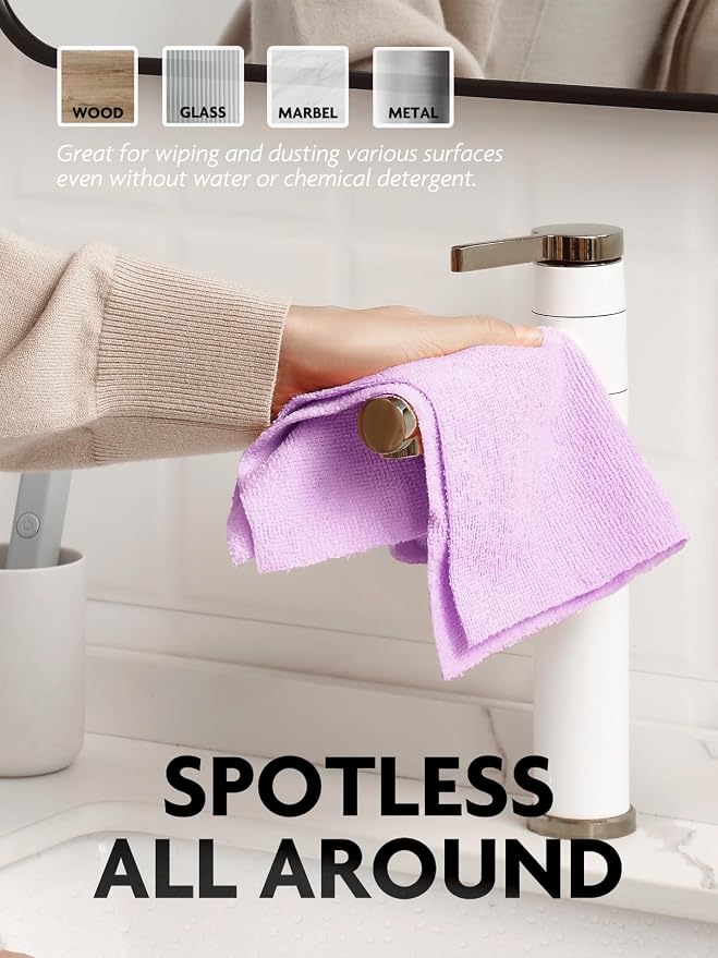 Fantasticlean Microfiber Cleaning Cloth Roll-75 Sheets, 12" x 12" (Purple) | Super Absorbent, Lint-free, Tear-away Microfiber Towel Roll, for All-Purpose Cleaning, Reusable Alternative to Paper Towels