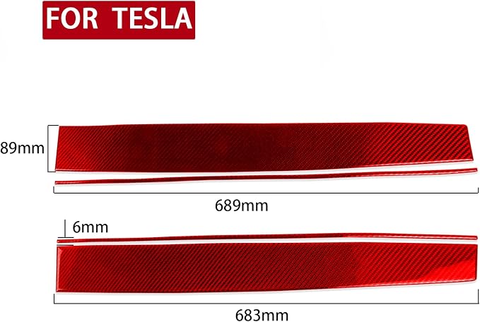 Red Real Carbon Fiber Trim for Tesla Accessories | for Model 3 2017-2022 / Model Y 2020-2024 Dashboard Instrument Panel Sticker Interior Thick Overlay Decal