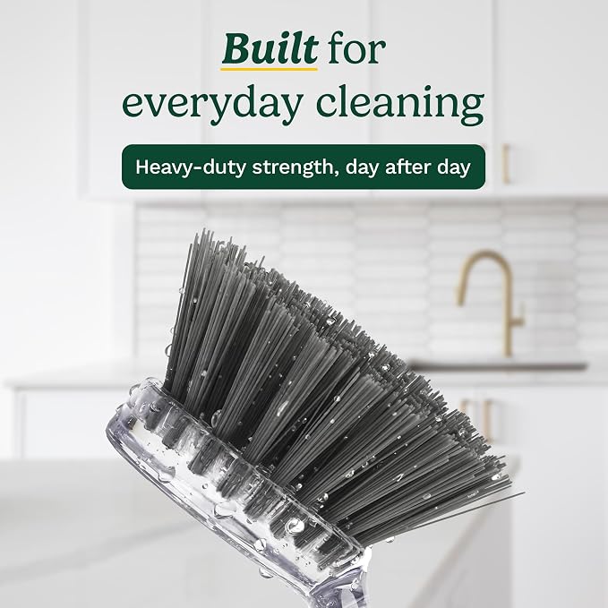 Cuisinart Dish Brush with Handle, 2 Pack, Firm Bristles | Multi-purpose dish scrubber for plates, pots, and pans, deep cleaning removes grease, safe for nonstick, round head