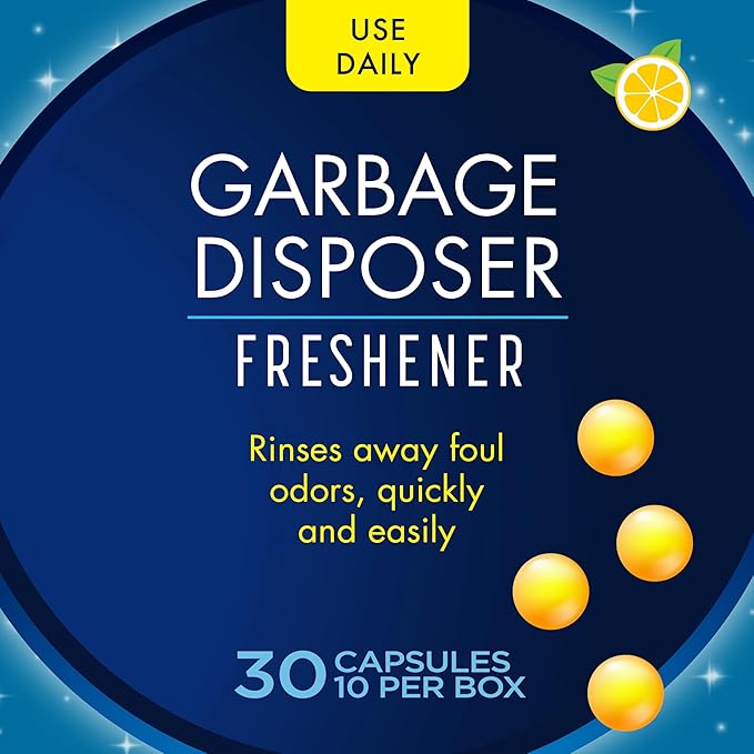 Glisten Garbage Disposer Freshener, Sink Disposal Odor Eliminator, Quick and Easy-to-Use, Lemon Scent, 30 Capsules Total
