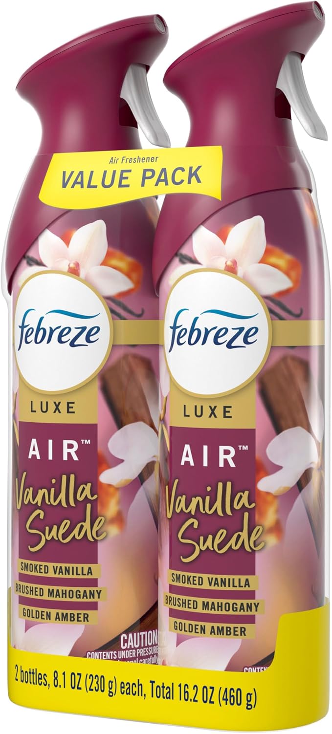 Febreze Air Mist, Air Freshener Spray, Odor Fighting Room Spray, Deodorizer for Home Bathroom Kitchen Office Apartment Dorm Room Classroom, Vanilla Suede, 8.1oz, 2ct