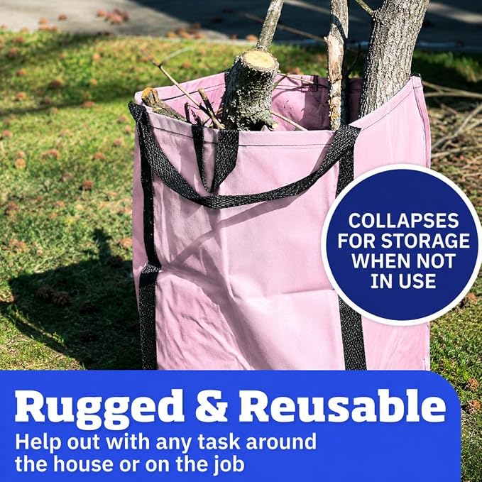 DURASACK Heavy Duty Home and Yard Bags 48-Gallon Reusable Self-Standing Lawn and Leaf Bags Garbage Can with Reinforced Handles, Lilac, 3 Pack