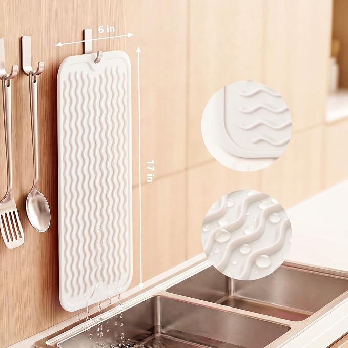 MicoYang Silicone Dish Drying Mat for Multiple Usage,Easy clean,Eco-friendly,Heat-resistant Silicone Mat for Kitchen Counter,Sink,Bar,Bottle,or Cup White M 17 inches x 6 inches