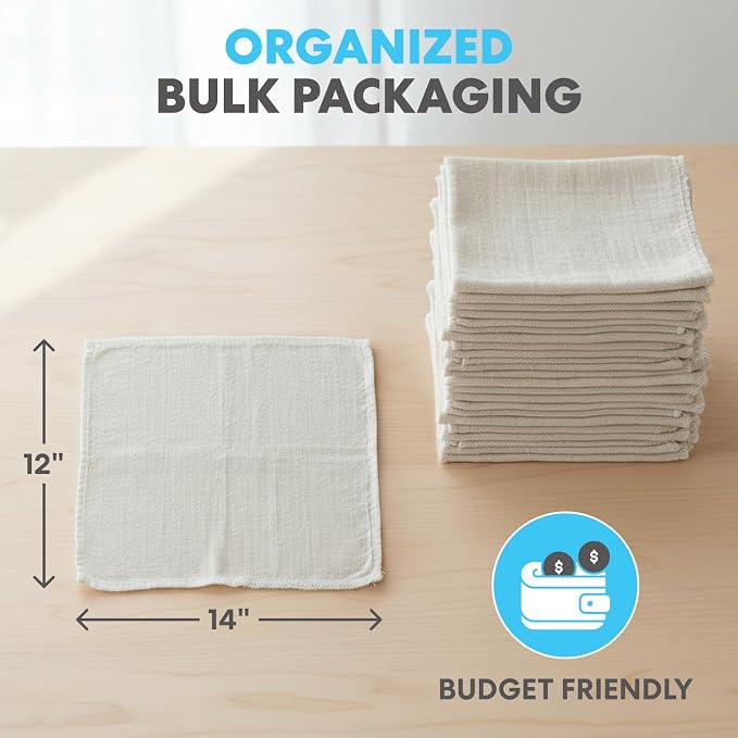 Simpli-Magic Cotton Shop Towels 14"x12" (145 Pack) – Reusable Cleaning Shop Rags for Automobiles, Industries, Garage and Homes (White)
