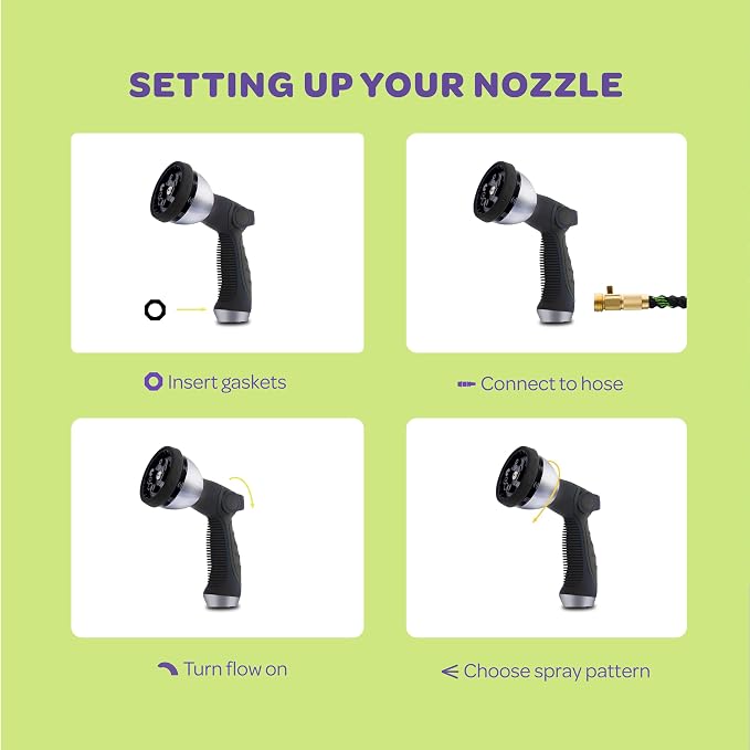 Hose Nozzle [Black] Heavy Duty Hose Sprayer With 10 Adjustable Watering Patterns. Thumb Control Design, Comfortable Ergonomic Grip, Garden Hose Nozzle for Watering Plants & Lawns/Fun showers/Cleaning