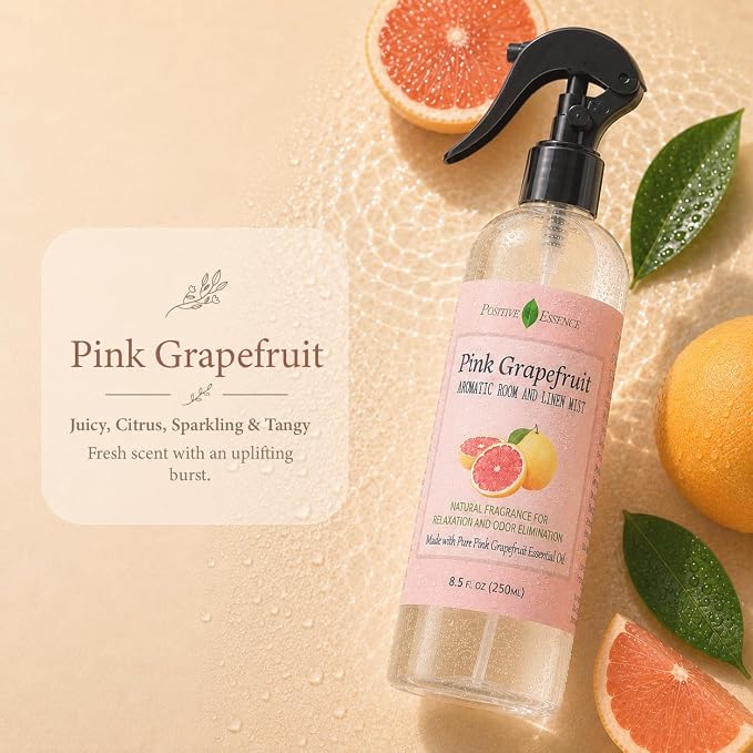 Pink Grapefruit Linen and Room Spray, Citrus Home Fragrance, 8.5 fl oz | Bright citrus aroma, juicy sweet and lightly tart notes, suitable for fabrics and bathrooms, small-batch made in Thailand