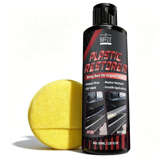 Plastic Restorer for Cars, Black Trim Restorer for Faded Plastic, Vinyl & Rubber, Long-Lasting UV Protection, Restores Deep Black Shine, Car Exterior & Bumper Trim Restorer, 3.38 fl oz
