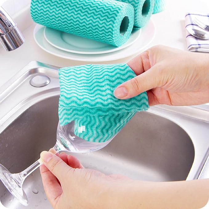 Disposable Kitchen Cleaning Towel Disposable Dish Cloths, Reusable Wipes Heavy Duty Cleaning Rags for Kitchen, Bathroom, Household,50 Count Green