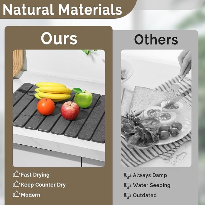 Stone Dish Drying Mat, Large Foldable Stone Drying Mat for Kitchen Counter & Bathroom, Quick Dry Organizer Pad Suitable for Plate Rack Utensils, Apartment Home Essentials Decor (Dark Gray 24"×16")