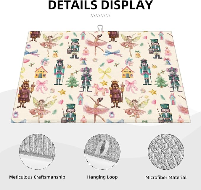 Christmas Nutcracker Dish Drying Mat 18 x 24 Inch for Kitchen Counter Cute Pink Kitchen Mat Microfiber Kitchen Countertop Absorbent Reversible Drainer Rack Pad Dish Drying Mat 1PCS