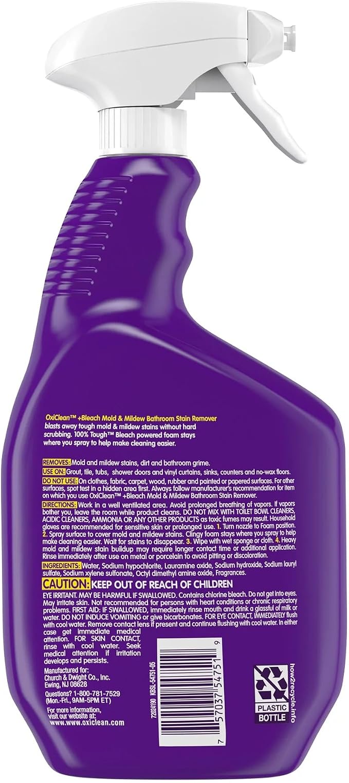 OxiClean plus Bleach, No Drip Foam, Mold & Mildew Bathroom Stain Remover 30 oz. Pack of 3