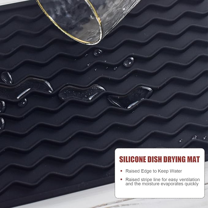 Silicone Dish Drying Mat for Multiple Usage, Easy clean, Eco-friendly, Heat-resistant Dish Drainer Mat for Kitchen Counter,Sink,Refrigerator or Drawer liner (12" x 6", Dark Blue)