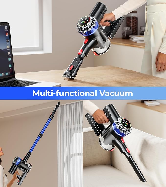 Cordless Vacuum Cleaner, 600W 50Kpa 65Mins Cordless Stick Vacuum with Self-Standing, Touch Screen, Anti-Tangle Wireless Vacuum, Vacuum Cleaners for Home/Pet Hair/Carpets/Hardwood Floor